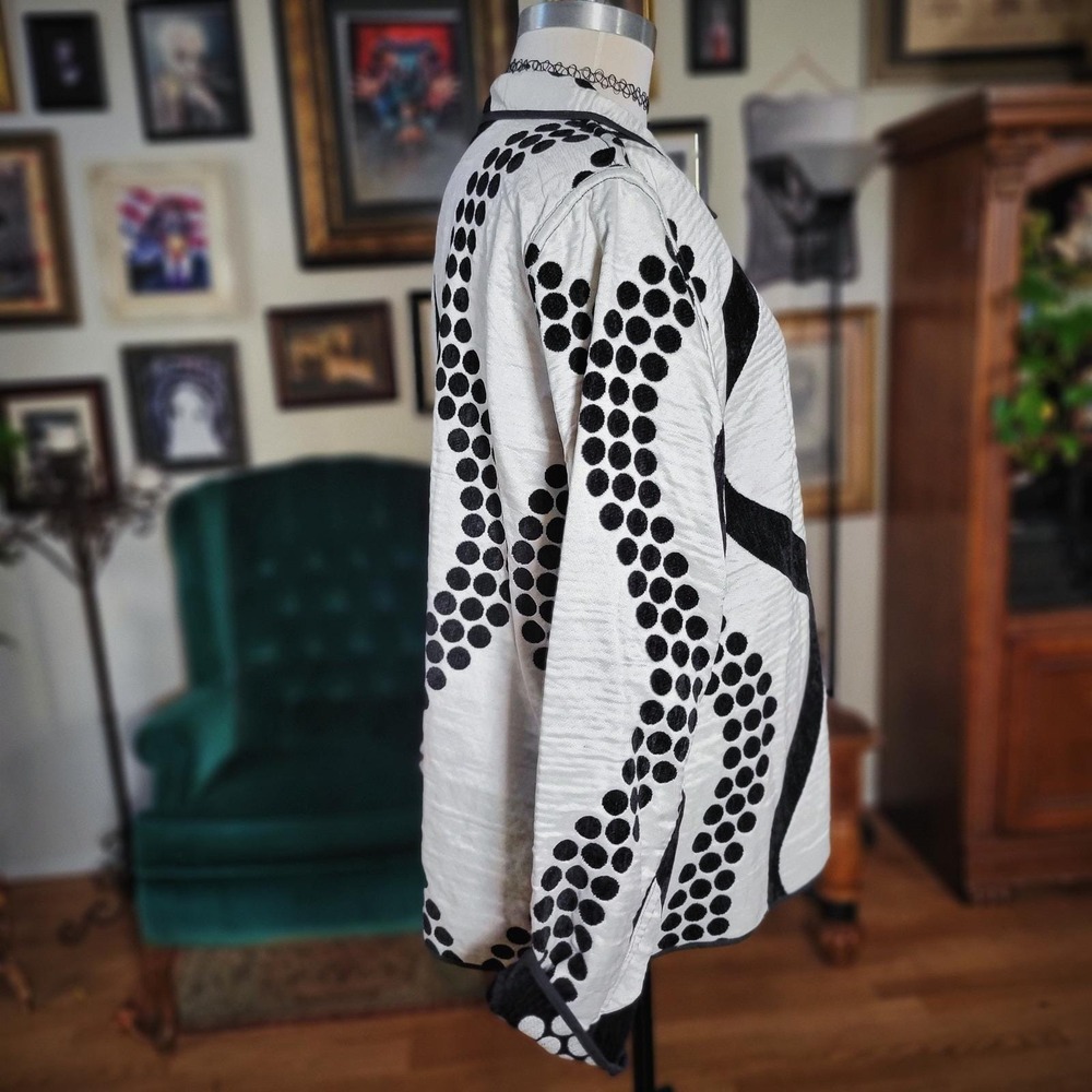 Irresistible Reversibles Jacket Vintage 90s Black White Geometric Dot Print Art - Picture 4 of 8